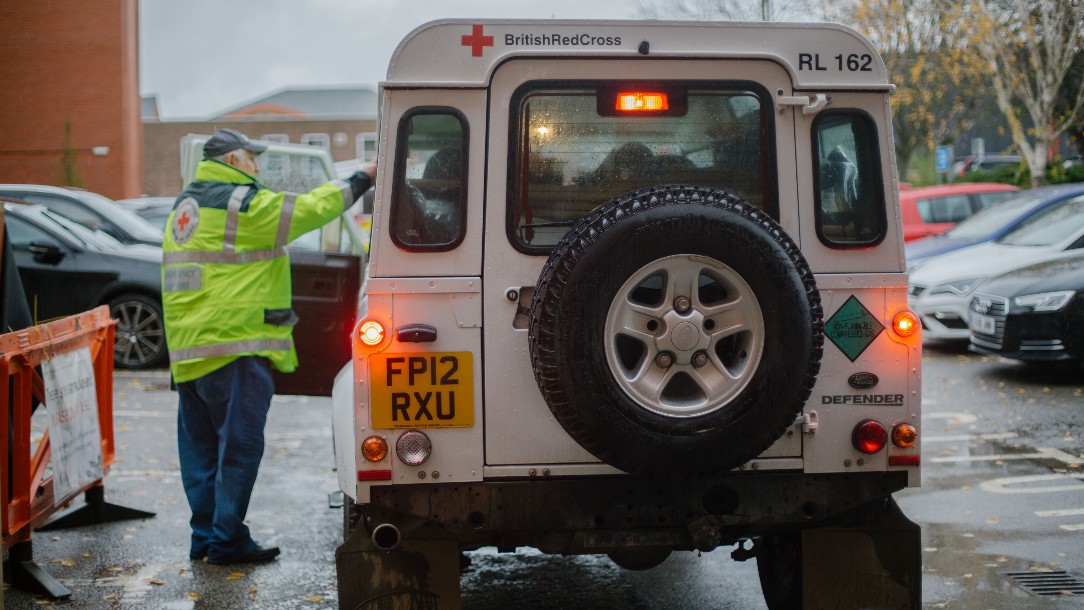 A British Red Cross vehicle responds to a flood in Yorkshire in November 2019