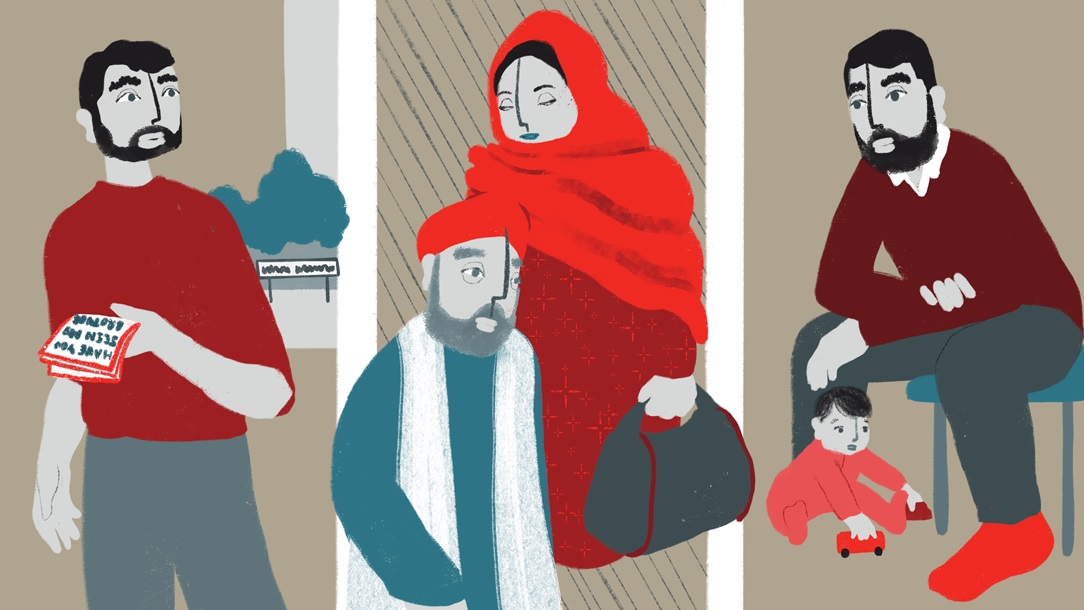 An illustration split into three parts shows Darwesh, Baryal, and their parents in their separate homes
