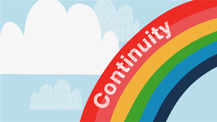 Illustration of clouds and a rainbow with the word 'Continuity'. 