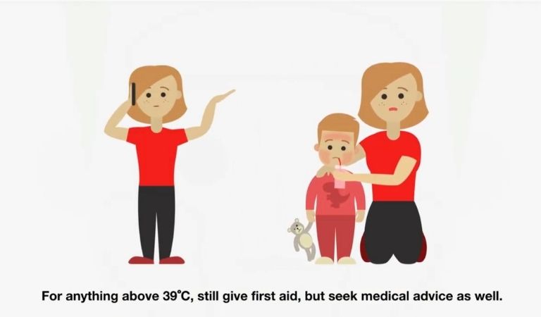 An illustration from a British Red Cross first aid blog about first aid before taking a child to hospital.