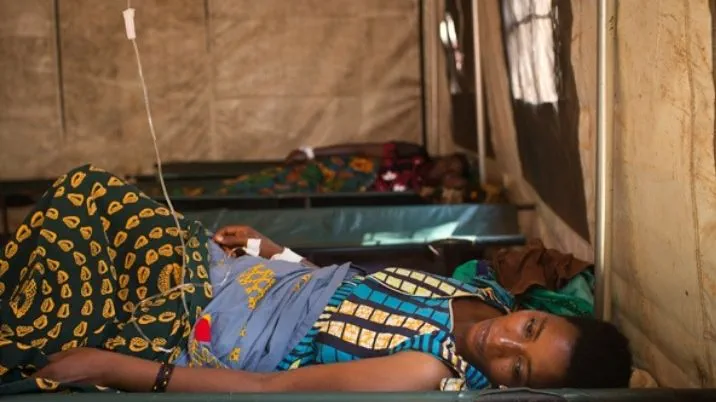 A woman recovering from cholera at treatment centre in Burundi