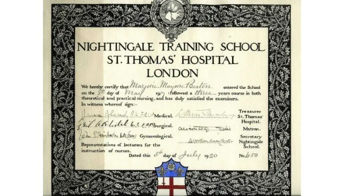 A certificate from Florence's nightingale's nursing school.