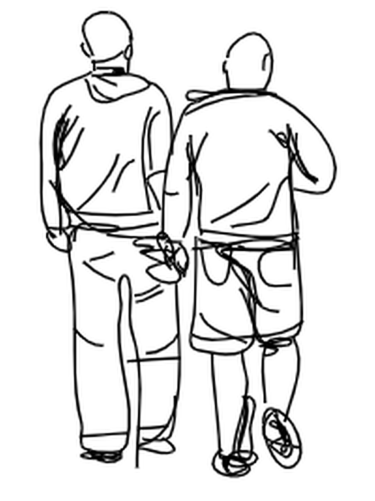 Line drawing of lonely adults