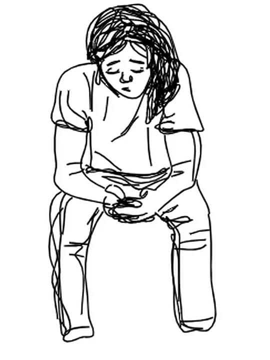 line drawing of lonely young woman
