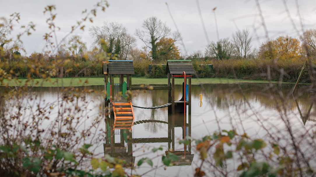 A children's play apparatus engulfed in flood water, Fishlake, Doncaster.