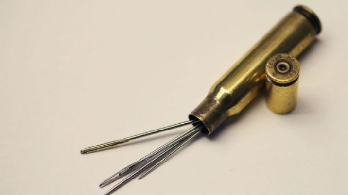 Needles inside a bullet shell, which belonged to prisoner of war, Alexis Casadagli