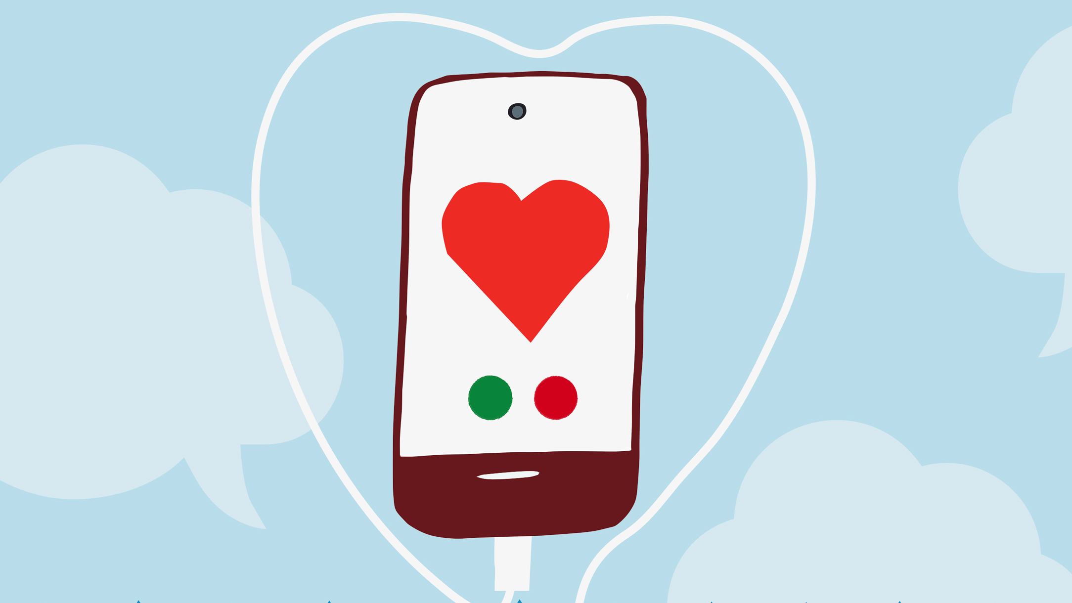 Illustration of mobile phone inside heart and with a heart displayed on the phone screen