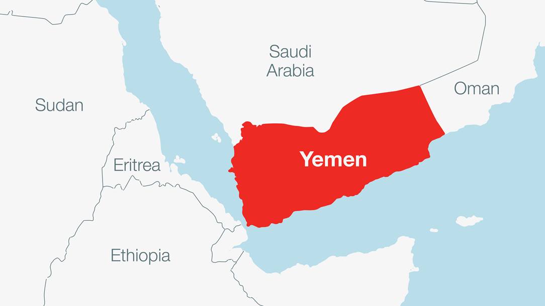 Illustration of a map highlighting Yemen