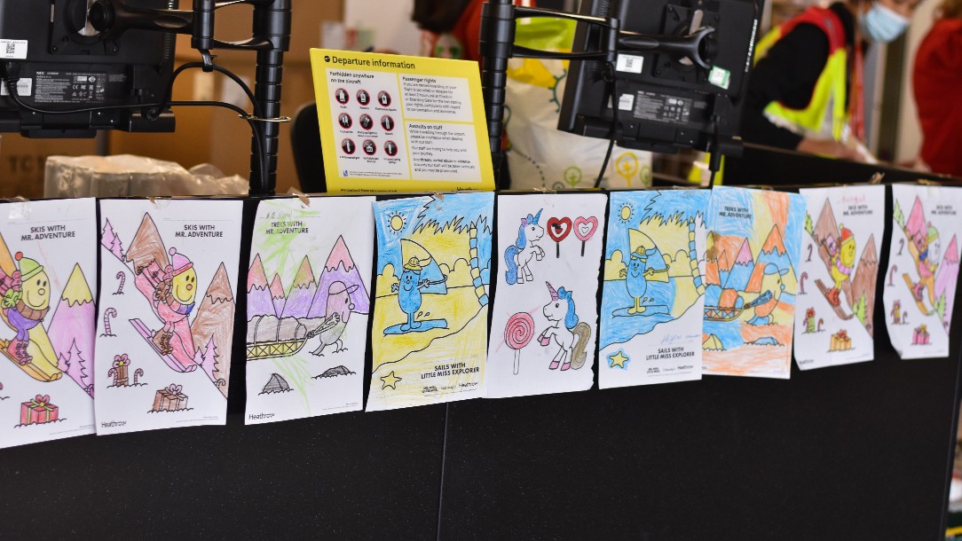 Some of the children's artwork on display at the airport 