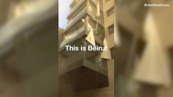 Destroyed building in Beirut caused by explosions. 