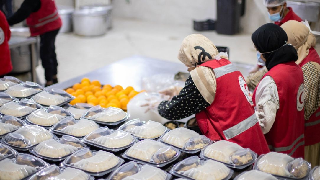 Emergency humanitarian kitchen in Egypt set up to produce food for people in Gaza.