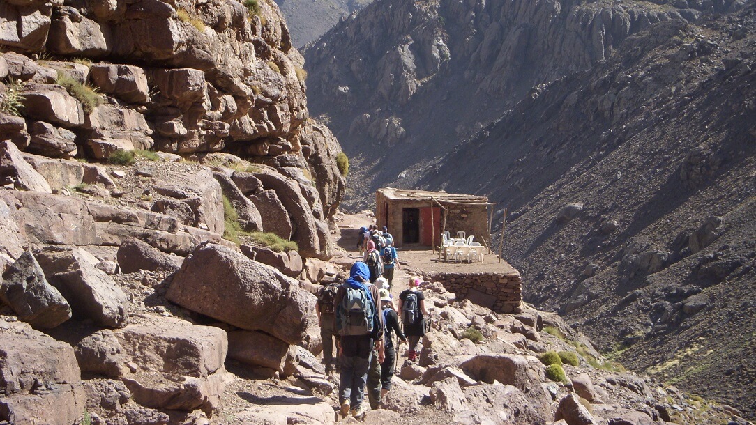 People trekking up to Mount Toubkal