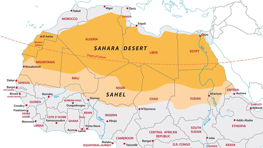 map of West Africa showing Sahara Desert