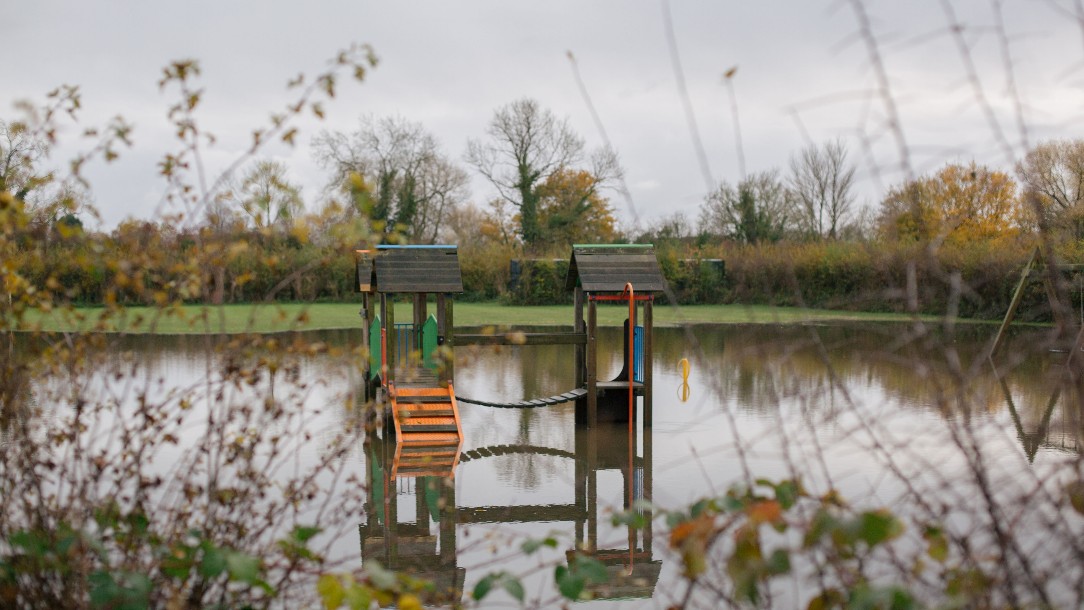 A children's play apparatus engulfed in flood water, Fishlake, Doncaster.