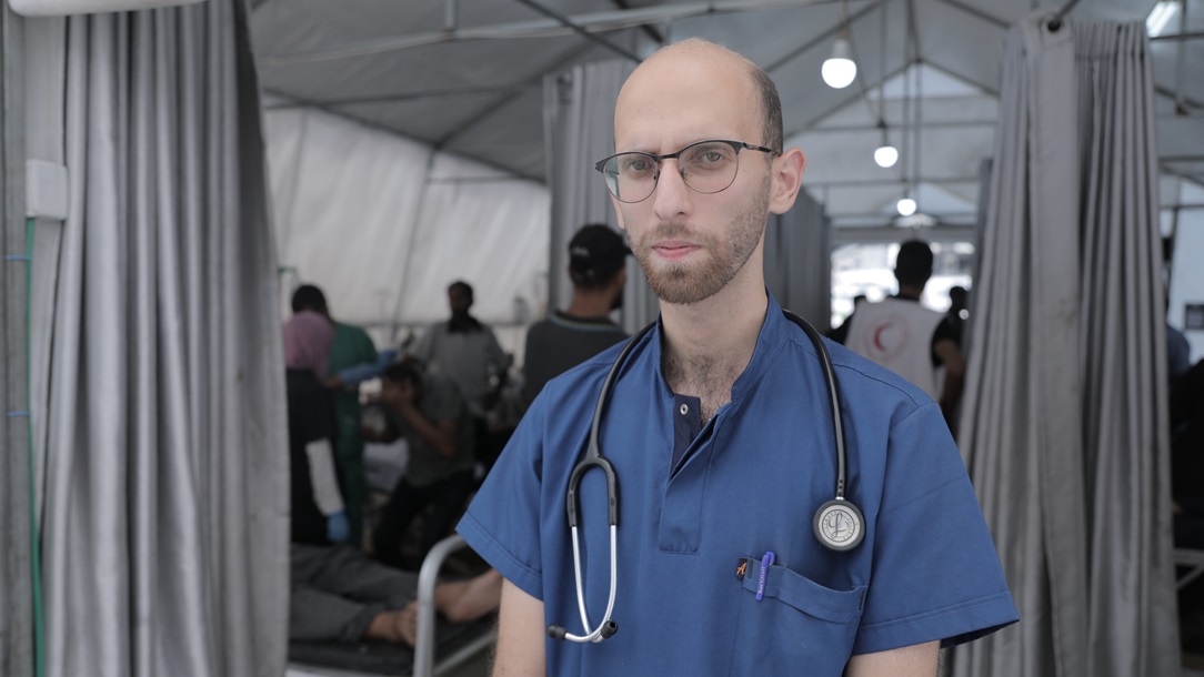 Emergency Physician, Dr. Alaa, at the Palestine Red Crescent Society Al-Saraya field hospital in Gaza, 31 July 2025.