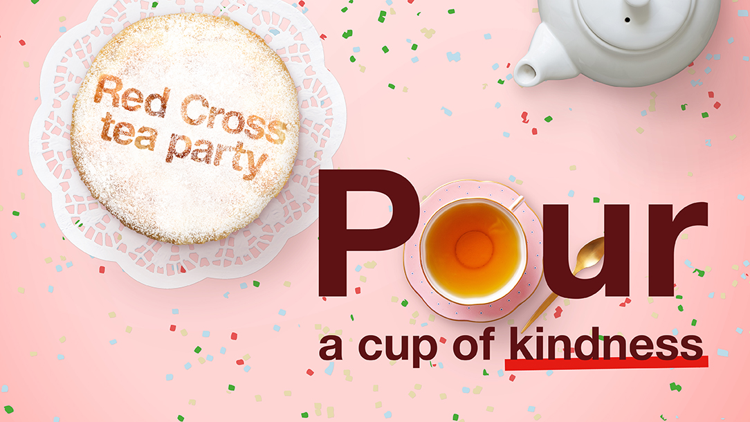 Tea party with cake, teapot and teacup