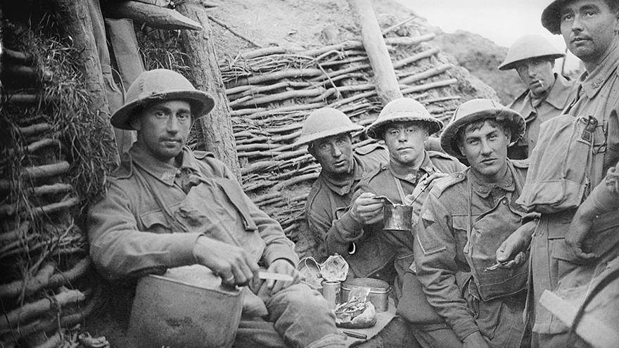 Soldiers in the trenches in WWI.