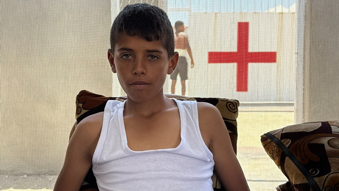 Hassam, 17 years old, a patient at the Red Cross Field Hospital in Rafah