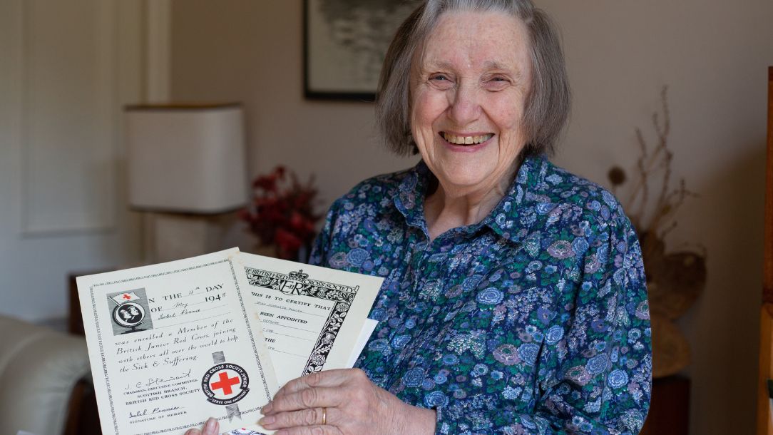 Isabel Thom, who has volunteered with the British Red Cross for 75 years.