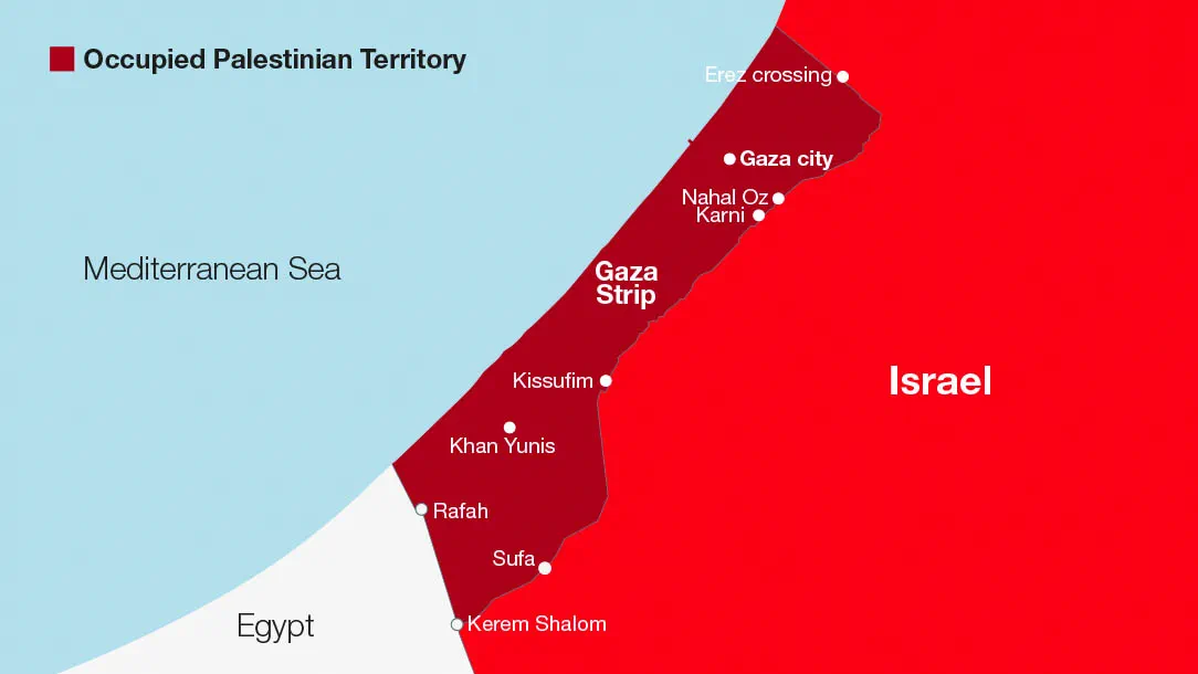 Israel-OPT map highlighted Occupied Territory Gaza focused 1084x610px AW (002)