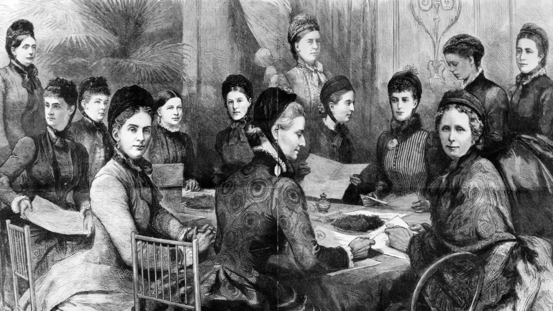 Members of a branch of the Ladies Committee at a meeting, 1885