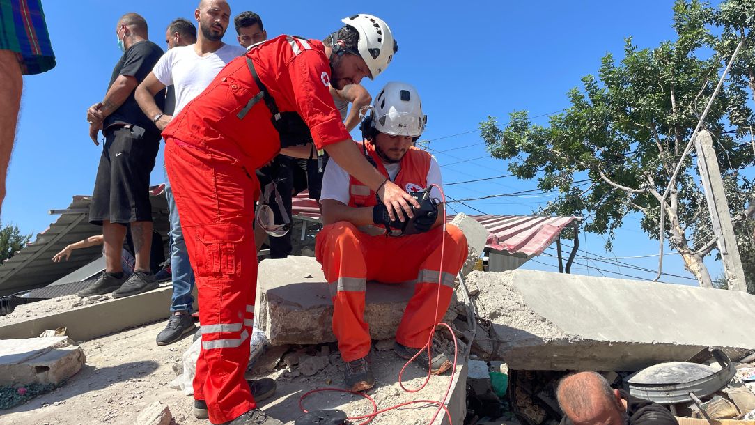 Lebanese Red Cross look for people under rubble after escalation of conflict in Lebanon.