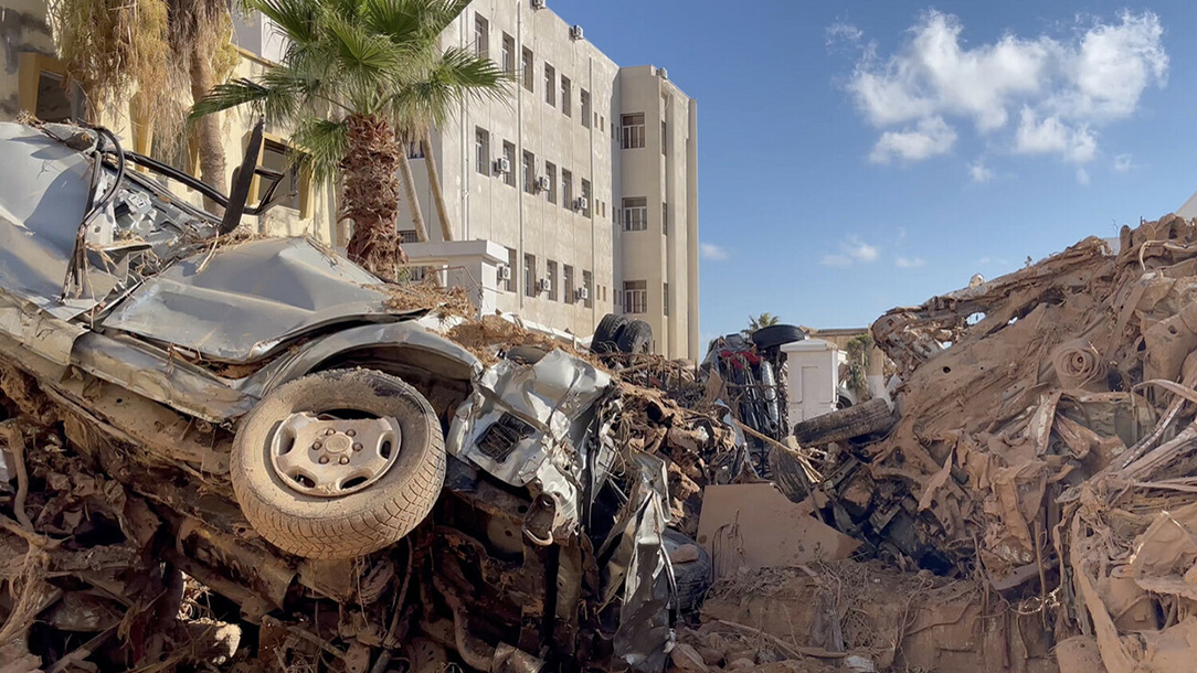 Destruction of urban area following flooding in Libya.