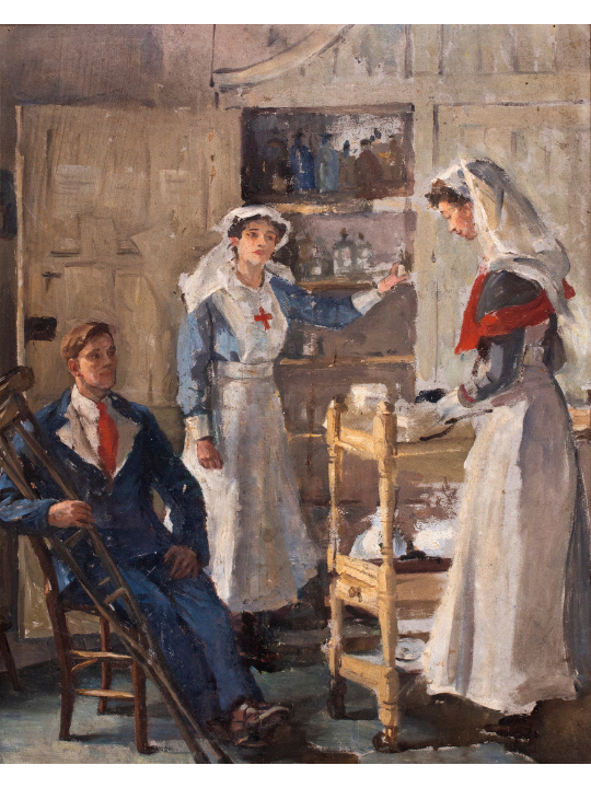 Shrubland Park Hospital. Oil on board by Marion Saumarez, c.1918