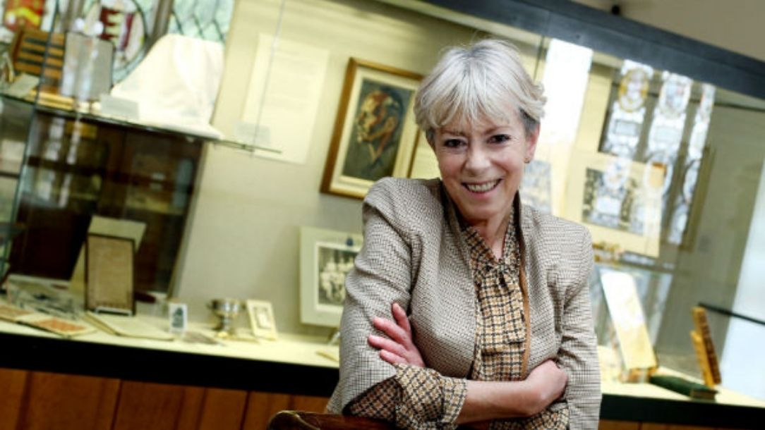 Alexis Casadagli at a display at her father's old school in Harrow - part of a historic British Red Cross blog.