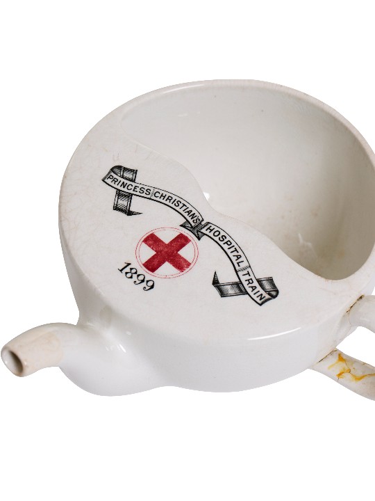 Image of a feeding cup, which was used to feed wounded soldiers on the Princess Christian’s Hospital Train, the first purpose-built hospital train, which Princess Christian of Schleswig-Holstein helped to fund. 