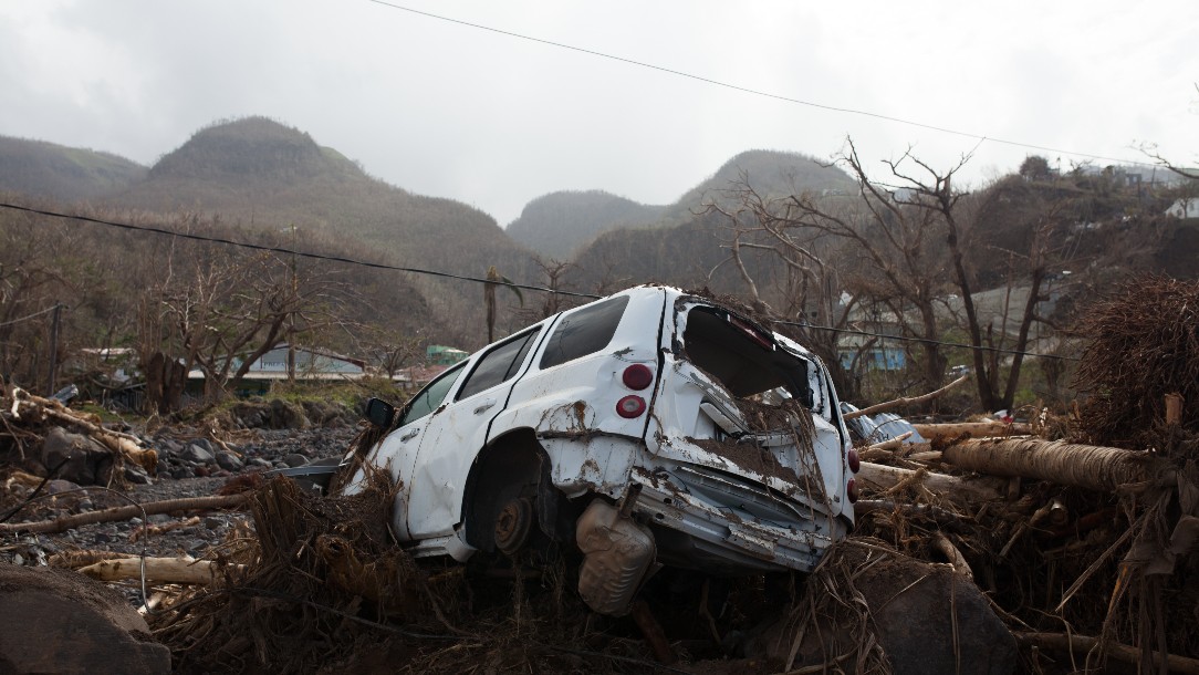 The wreckage of a car is seen in the village of Layou, Dominica, which was badly damaged along with rest of Dominica when Hurricane Maria struck in 2017.