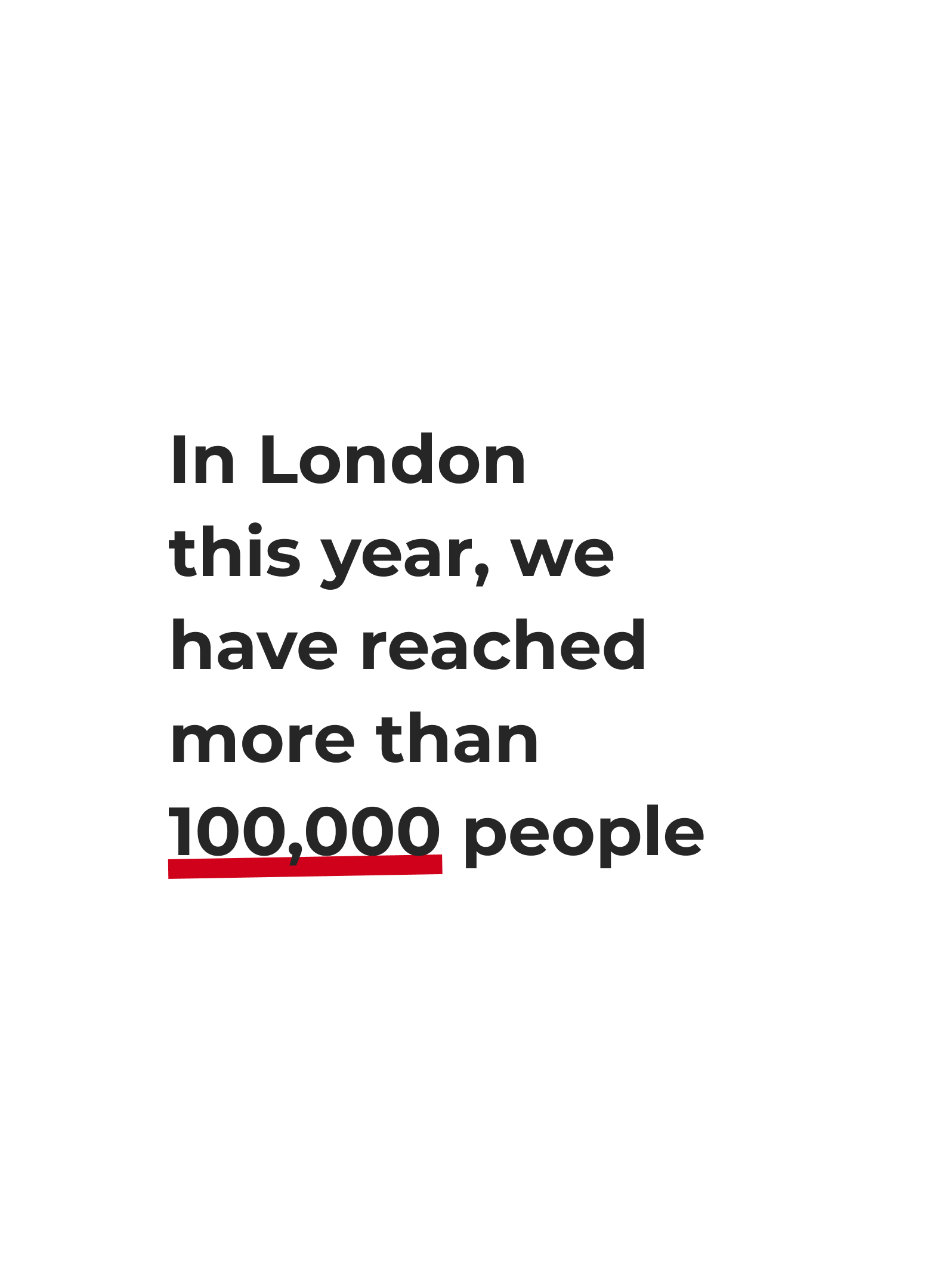 Graphic saying 'In London this year, we have reached more than 100,000 people'
