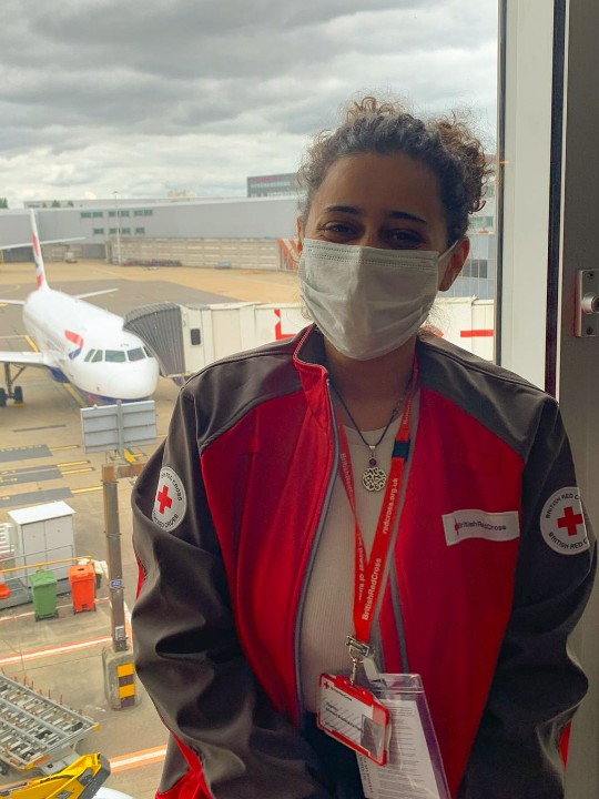 Volunteer Yasmin pictured at Heathrow airport