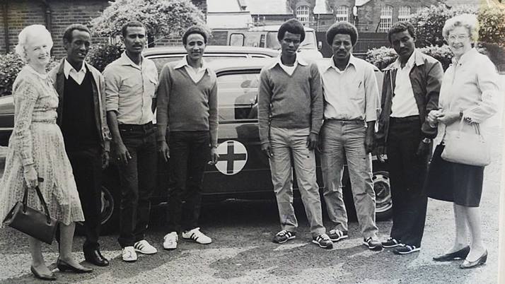 Reena Keys with Eritrean refugees in Derry, around 1985