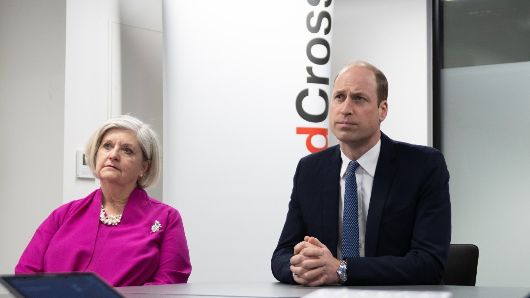 Prince William visits the British Red Cross headquarters to discuss the Gaza conflict