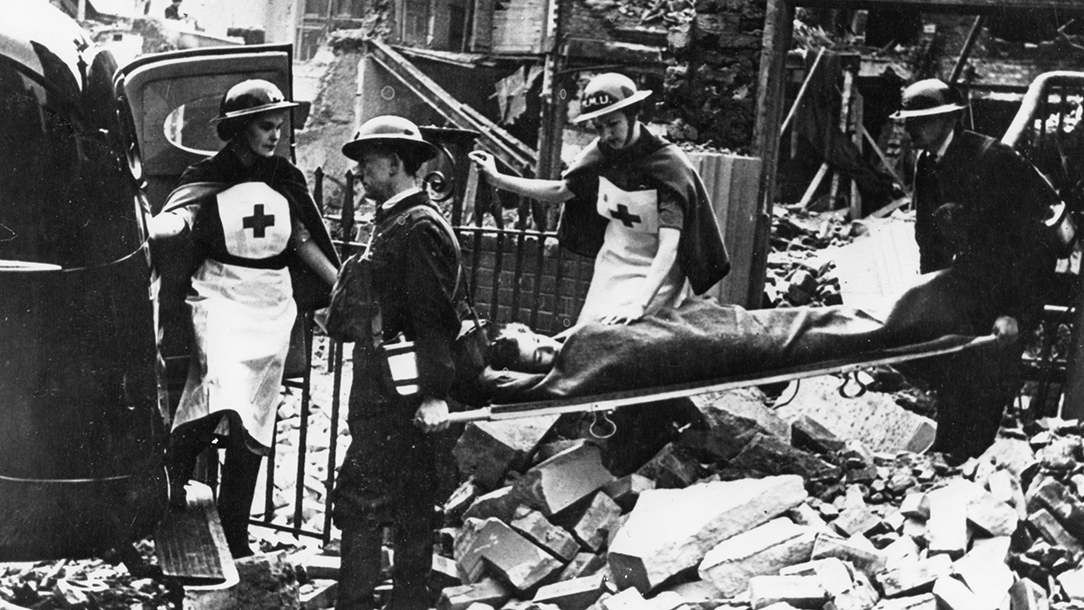 Black and white photograph showing volunteers during the second world war.