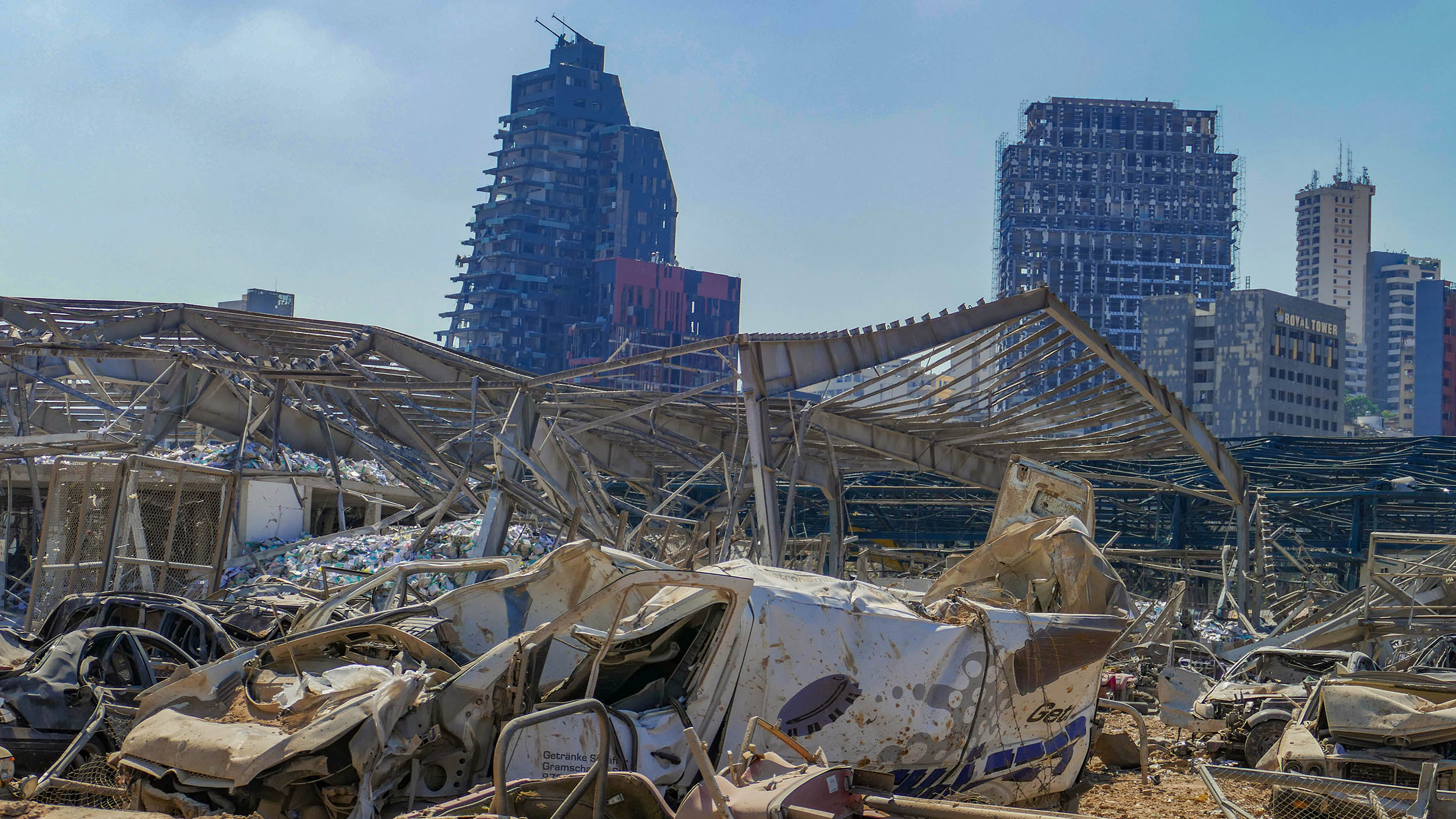 Buildings destroyed and reduced to rubble.