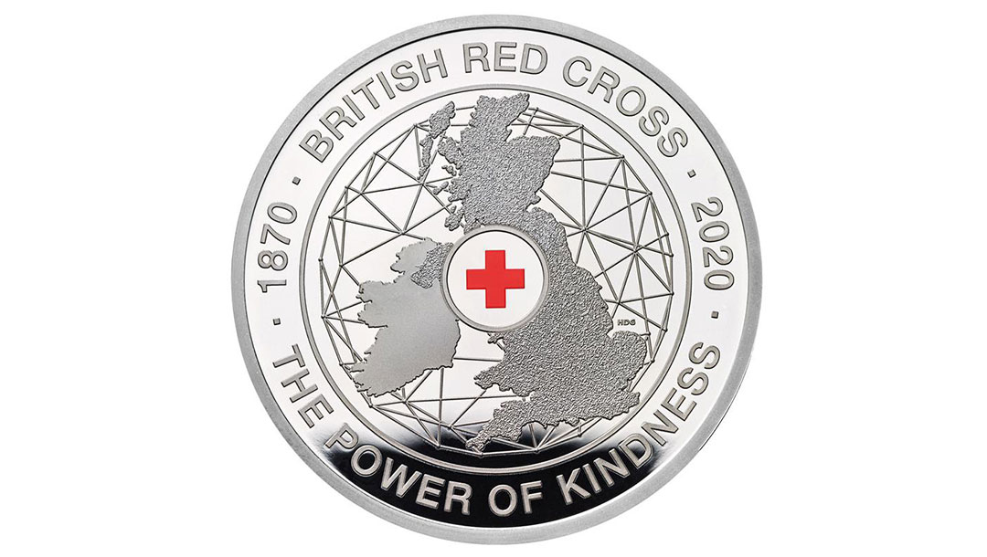 The Royal Mint 150th anniversary coin designed to honour 150 years of kindness through the British Red Cross.