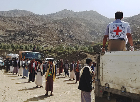Food parcels being distributed in Yemen.