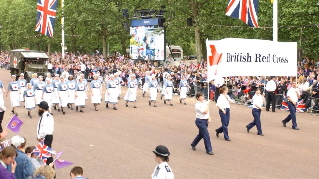 Nurses from the British Red Cross taking part in Queen Elizabeth II golden jubilee celebration.