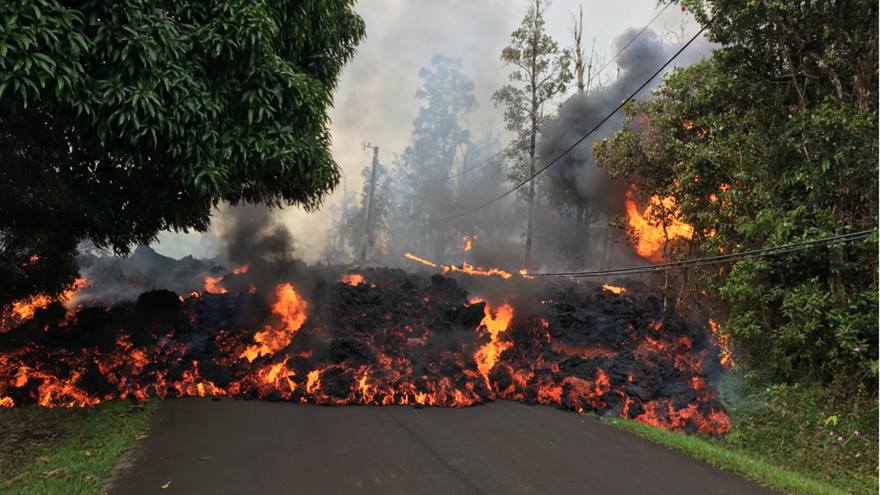 Lava covers the road.